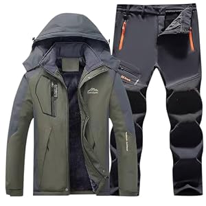 Generisch Combinaison de ski thermique pour homme avec doublure en polaire - Combinaison d'hiver - Équipement de randonnée - Imperméable et coupe-vent, gris foncé, 4XL