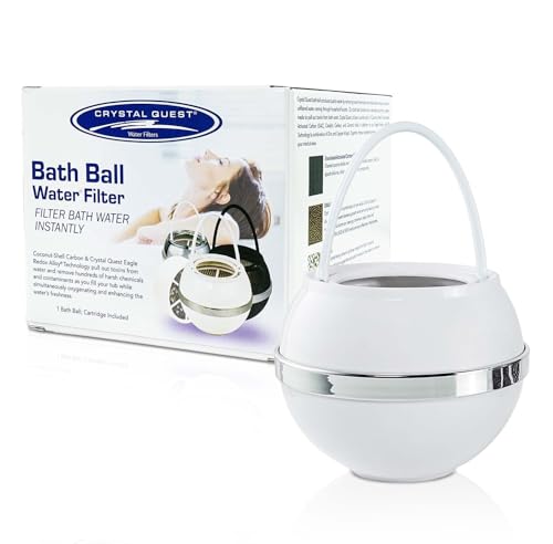 Crystal Quest Bath Ball Water Filter for Bathtub - 3-Stage Filtration, Removes Chlorine, Chloramine & Byproducts, 2,500 Gallons, BPA Free, pH Balanced Water, Fits Most Tubs, Easy Install - White