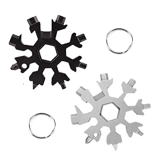 2 piezas 18 En 1 Copo De Nieve Multi Herramienta, Llave de nieve,Herramienta de Tornillo de Nieve,Nieve Herramienta Destornillador,Botella Aventura Herramienta Para Exterior Interior (Negro + plata)