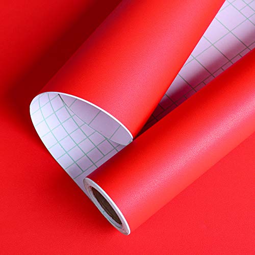 Image of HOME13Red Matte Wallpaper Self Adheisve Vinyl Removable Waterproof Wallpaper for Cabinet Kitchen Countertop (12x50 Inch Pack of 2)