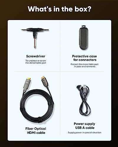 Image of Highwings 8K Fiber Optic HDMI 2.1 Cable Long with Dual Micro HDMI and Standard HDMI Connectors, Detachable High Speed 48Gbps Ultra HD Supports 8K 4K Compatible for Camera, PC, TV, 75Feet /23M Black