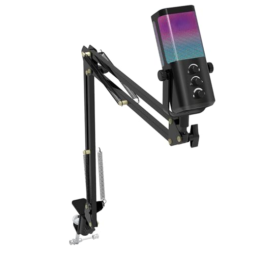 Fazvncv Microfono a condensatore USB da gioco a colori con modalità di illuminazione dinamica cancellazione del rumore per lo streaming di podcast PC Laptop