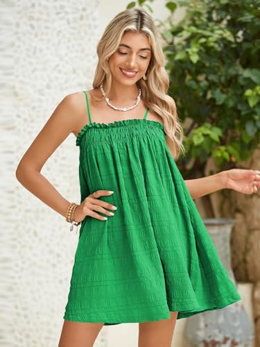 Image of MakeMeChic Women's Babydoll Dress Sleeveless Swing Shirred Mini Dresses | Beach, Summer, Sundress, Ruffle, Casual Dress, Flowy Dress