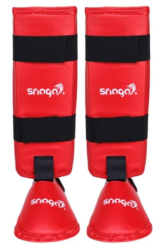 Image of Snaga Martial Arts Karate Cotton Covered Shin Guard /Foot Protector /Shin Pad for Training, Practice & Competition Level and for Ultimate Protection and Comfort (Red, Small)