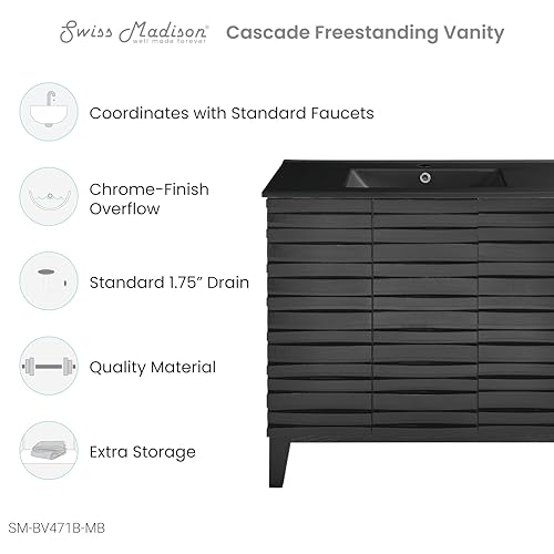 Image of Swiss Madison Cascade 36 in. Black Oak Bathroom Vanity with Black Ceramic Sink Top