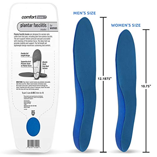Image of Comfort Zone Plantar Fasciitis Orthotic Insoles for Women, Relieves Pain Associated with Plantar Fasciitis, Sizes 6-10, 3 Pack