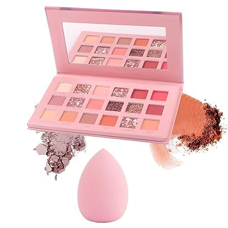 Image of Guriya Makeup Sponge & Nude Eyeshadow Palette - 18 Color Makeup Palette for Women High Pigmented Professional Mattes and Shimmers + Beauty Blender Sponge Puff for face