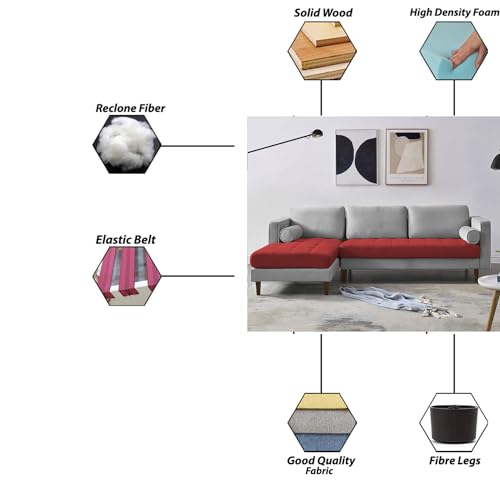 Image of Lezra LHS 4 Seater L Shape Sofa Set for Living Room (Maroon Grey Fabric) Premium Fabric Sofa