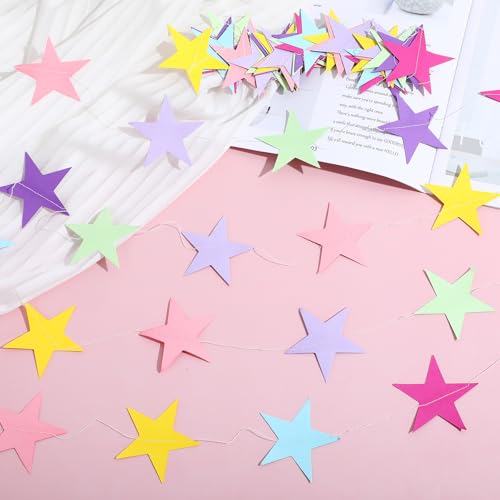 Image of Spakon 65 Feet Glitter Star Paper Garland Banner Hanging Decoration Star Streamers Double Side 2026 Graduation Decorations for Wedding Birthday Festival New Year Party Decoration (Pastel)