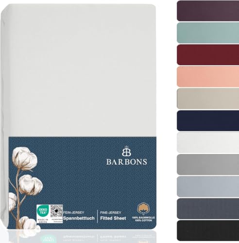 BARBONS Spannbettlaken 160x200cm - 100% Baumwolle Spannbetttuch Oeko-TEX Zertifiziert Bettlaken Jersey Bettwaren und Bettbezug für Boxspringbett und Dicke Matratzen bis 27 cm - Weiss 160 x 200