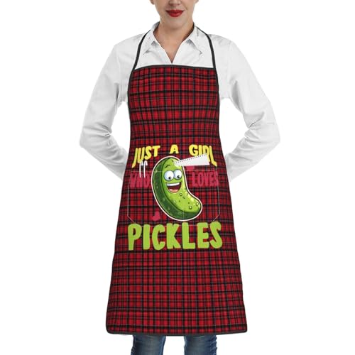 nopicsn Just A Girl Who Loves Pickles Apron for cooking with Pockets Women Men Kitchen Chef Funny Aprons