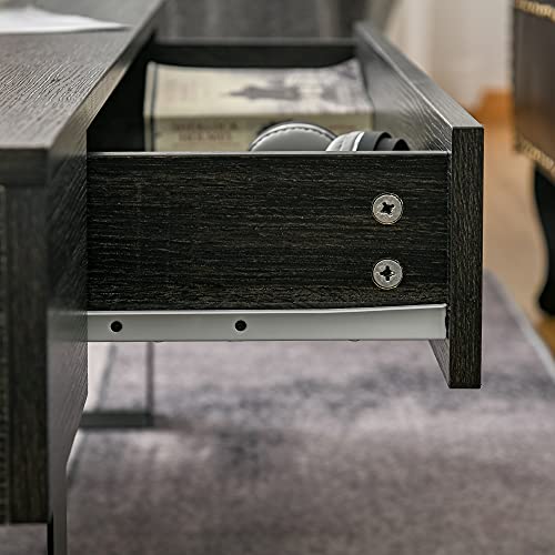 Homcom Mid-Century Modern Coffee Table With Storage Drawer, Metal Sled Designed Legs And Wood Grain Surface For Living Room, Dark Grey #TOP6