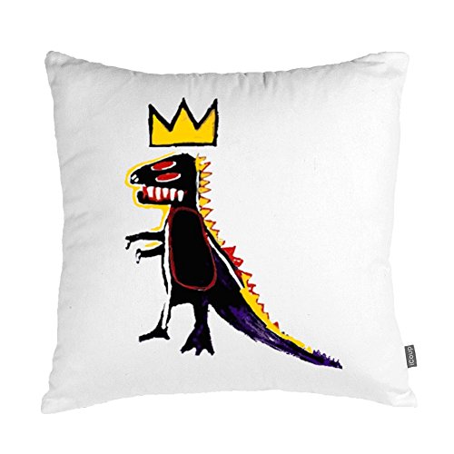 Julongcul Basquiat Crown Dinosaur Hold Pillow Case 50cmx50cm Beige