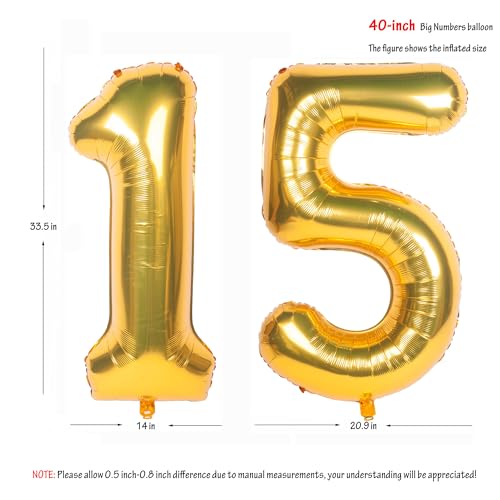 Image of 40 Inch gold Number Balloons 15 Helium Foil Mylar Balloon | Birthday Party banquet Decoration 15