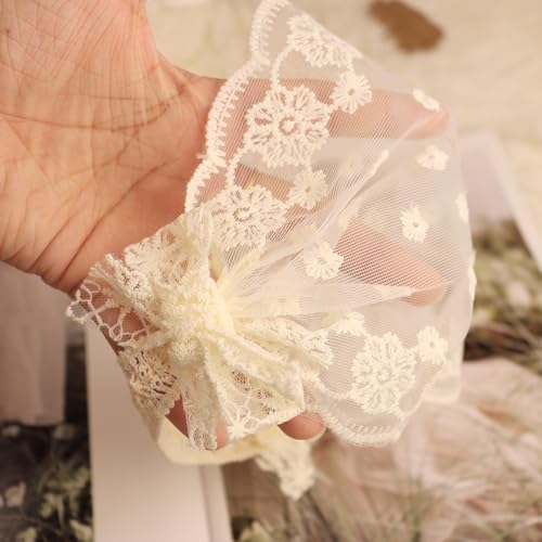 Baby Girls Headband Lacy Bow Pearl Wide Hair Band Turban for Infants Newborn Toddler Floral Ivory Elastic Head Wrap Breathable Sun Bonnet Hair Accessories (Ivory F)3