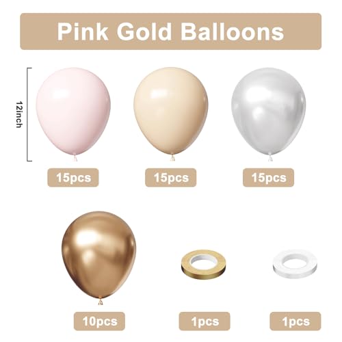 Image of Pink and White Balloons 55pcs Pink and Gold Balloons 12inch Light Pink Balloons for Wedding Bridal Shower Baby Shower Birthday Decorations
