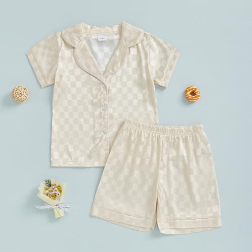 Kuriozud Toddler Baby Girl Boy Satin Pajamas Set Kids Summer Pjs Set Short Sleeve Button Down Nightwear Sleepwear2
