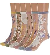 IYOU Chaussettes Transparentes pour Femmes Élastique Vintage Fleur Cheville Chaussettes Hautes Ch...