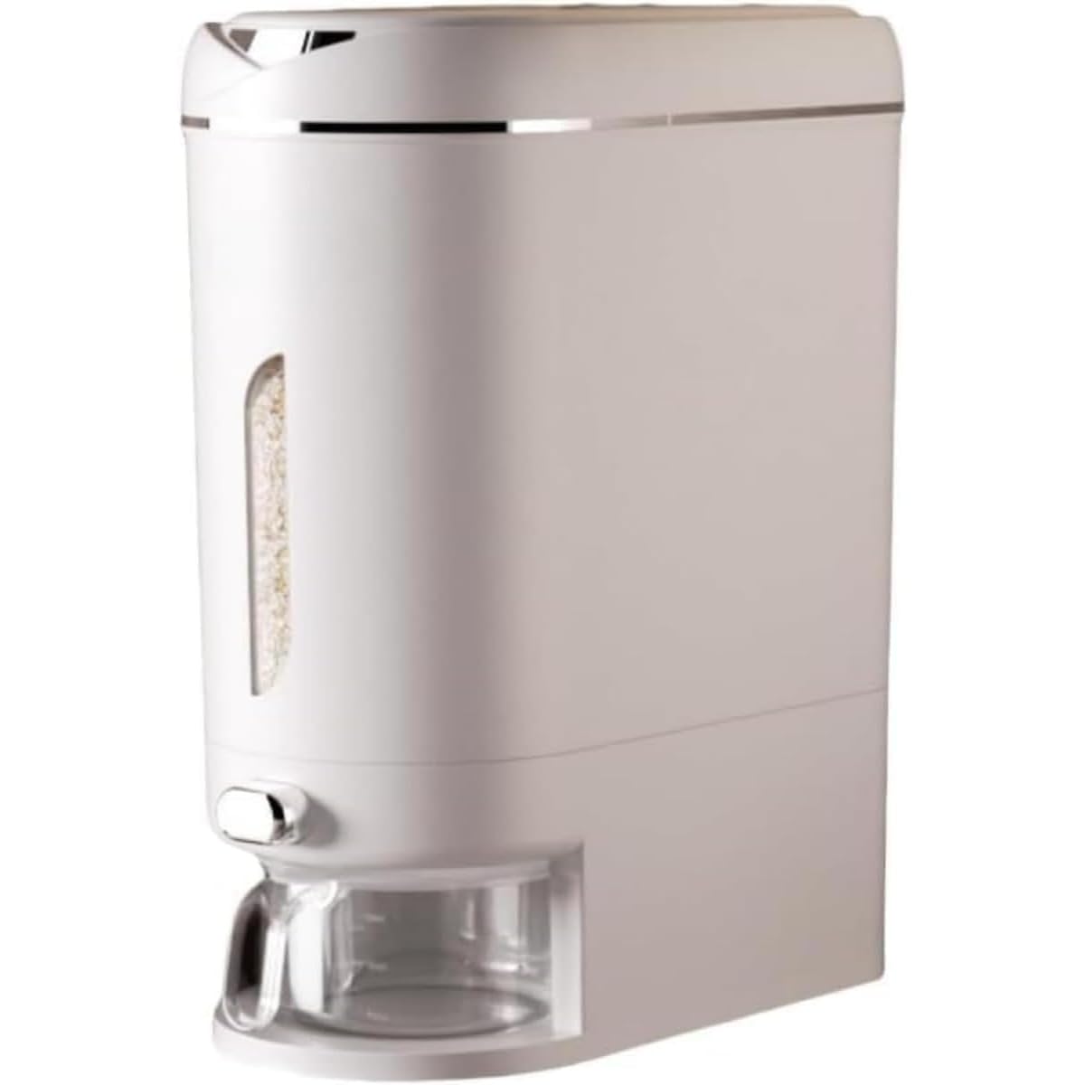 Rice Storage Bin Rice Stocker Rice Bin Slim Push Button Type 5kg 10kg Rice Storage Compatible with Pre-washed Rice Kitchen Compact Space Saving Washable Enhanced Airtightness Moisture-proof 10 kg white
