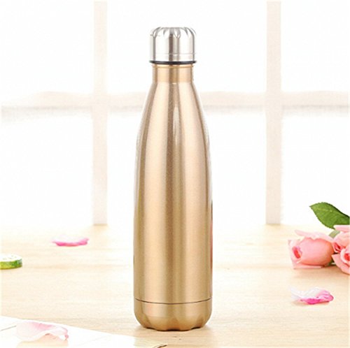 Minkoll - Botellas de vacío con Aislamiento de Acero Inoxidable y Doble Pared (champán Dorado, 350 ml)