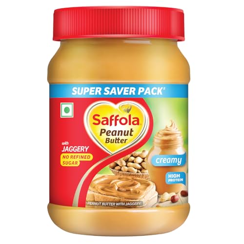 Saffola Peanut Butter Creamy | High Protein Peanut Butter | Only Jaggery, No Refined Sugar, 850g / 900g (Weight May Vary)