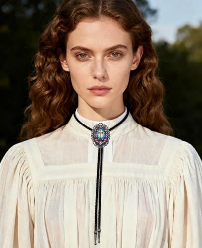Image of PEARLY JUN Bolo Tie for Women Men Flower Rose Western Cowboy Brown Leather Country Style String Vest Gifts