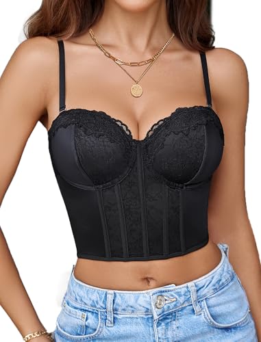 Avidlove Bustier Tops for Women V Neck Lace Corset with...