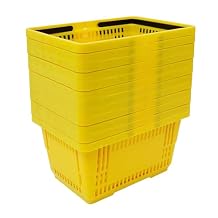 12PCS Shopping Baskets with Handles, 28L/7.4gal Durable Plastic Shopping Cart, 16.9*11.8*9in Store Baskets Retail Baskets, Portable Grocery Basket for Supermarket Market Grocery Store,Yellow
