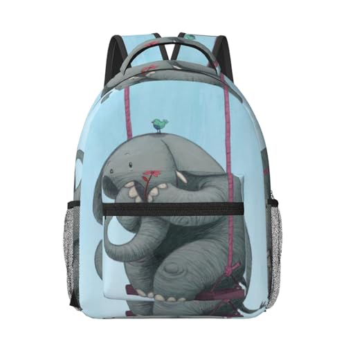 Sac à dos étudiant éléphant mignon noir résistant à l'eau pour les écolières