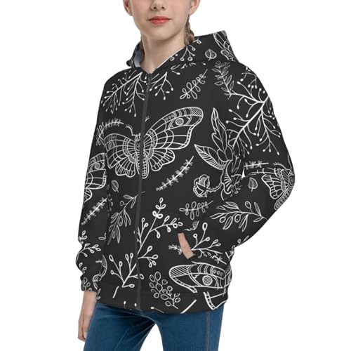 Dead head Butterfly Kid Hoodies Boys Zip Up Sweatshirts Girls Pullover with Pocket