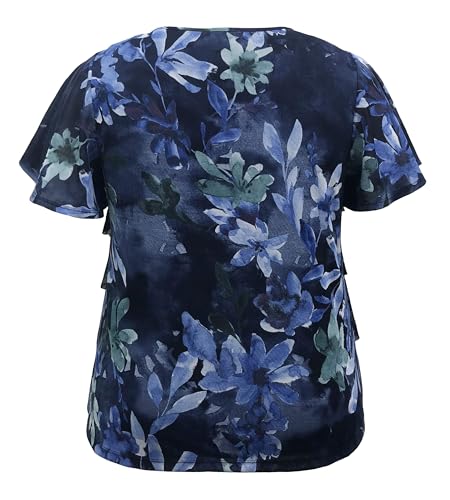 Image of LEEBE Women and Plus Size Printed Mesh Ruffle Top (Small-5X)