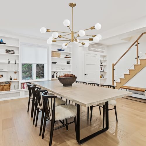 RUIYEY Modern Sputnik Chandeliers Light, 12-Light Gold Gold Dining Room Chandelier Over Table, Height Adjustable Industrial Semi Flush Mount Mid Century Chandelier for Kitchen Island Living Room by RUIYEY - Image 7