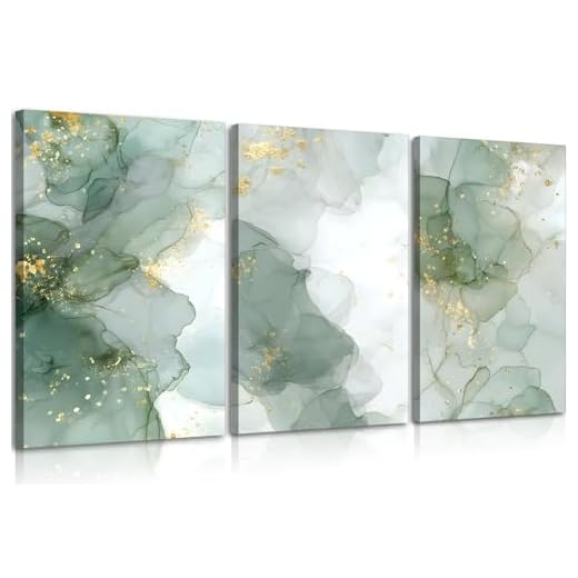 3Pcs Framed Sage Green Gold Canvas Wall Art Abstrac Marble Pictures Elegant Modern Living Room Posters Print Paintings Wall Decor Artwork for Bedroom Bathroom Office Home Decoration 12x16in