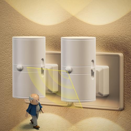 JandCase Luz Nocturna con Detector de Movimiento, Luz Nocturna para Niños Regulable 0-100lm, 3 Modos (Auto/On/Off), 3000k Blanco Cálido, para Dormitorios, Cocinas, Salones, 2 Unidades, Blanco