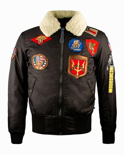 TOP GUN Official B-15 Men’s Flight Bomber Jacket with Patches