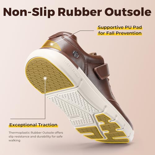 Image of FitVille Diabetic Shoes for Men Extra Wide Comfortable Leather Walking Shoes Hook & Loop Orthopedic Dress Sneakers for Swollen Feet
