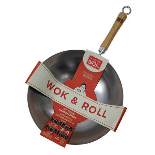 School of Wok - 13/33cm Carbon Steel Wok Authentic Round Bottom Bamboo Handle
