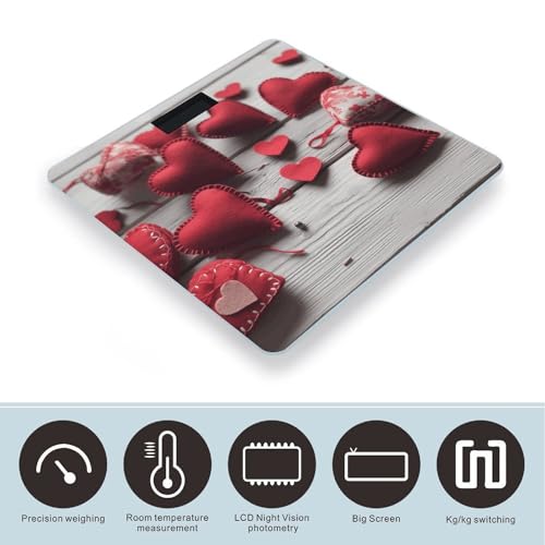 Báscula de baño digital artesanal con corazones rojos miniatura 3