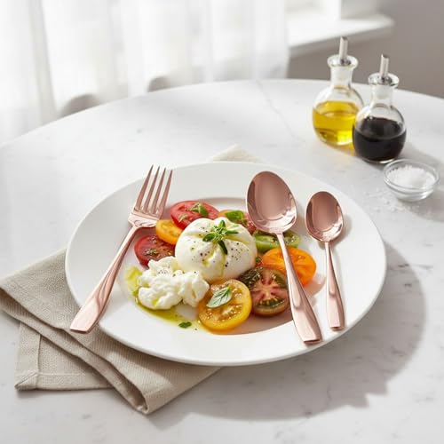 Image of 12 Pcs Rosegold Mirror Polish Stainless Steel Cutlery Set for Dining Table with Spoons and Forks Set + Butterknives - The Perfect Tableware /Flatware