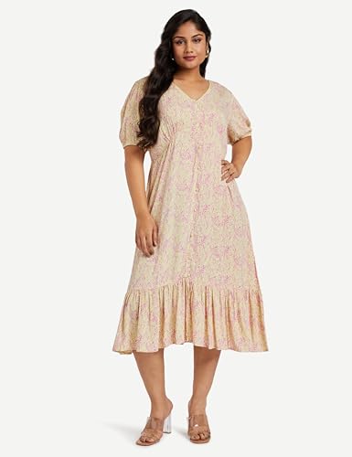 Image of Amazon Brand - Eden & Ivy Women's A-Line Crinkled Rayon Empire One Piece Midi Length Tiered Dress (Available in Plus Sizes)