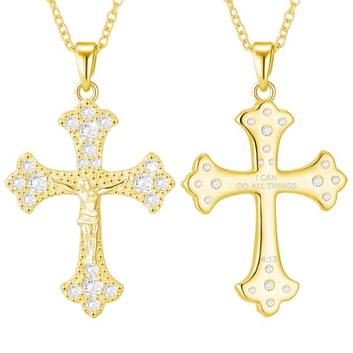 Cross Necklace for Women 18K Gold Silver Plated Jesus Cross Pendant Jewelry Birthday Gifts for Women Girls 16+3 Inches