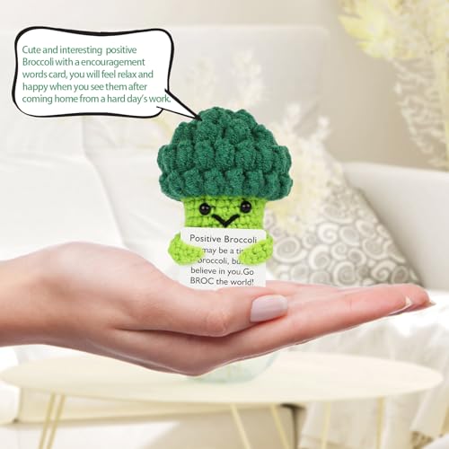Image of Hoedia Handmade Emotional Pickle Gift, Cucumber Crochet Doll Inspirational Gifts with Cards, Cute Knitted Funny Support Pickle Potato Friend Birthday (Broccoli)