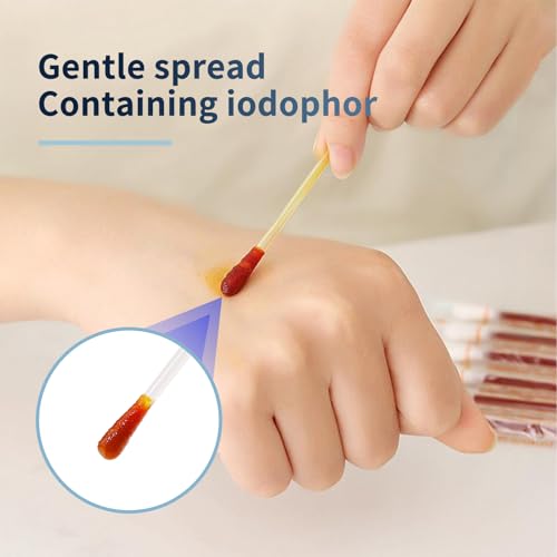 Image of First Aid Cotton Swabs with Povidone Iodine (50 Swabs) - Portable Skin Care, Includes Reusable PP Case | Travel, Home & Outdoor Use | Gentle for Adults & Kids