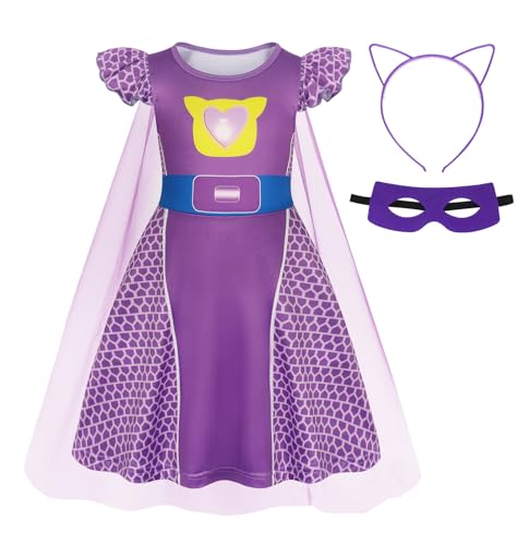 Marendyee Girls Dress Size 6 7 with Cape Toddler Costume Clothes Halloween Birthday Cosplay Outfit Purple