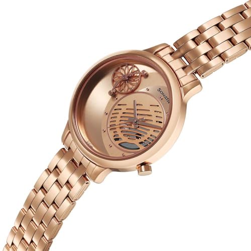 Image of Sonata Unveil Quartz Analog Rose Gold Dial Metal Strap Watch for Women-8190WM01
