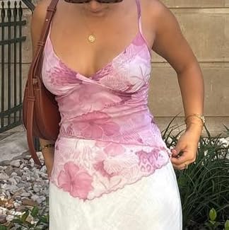 Women Y2K Cami Tank Top Floral Spaghetti Strap V Neck Sheer Summer Going Out Tops - Image 3