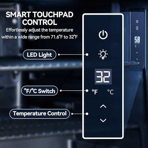 Beverage Refrigerator Cooler,Mini Fridge,Free Standing,1.6 Cu.Ft Cools Down To 32 ℉,Stainless Steel,LED Touchscreen Digital Temp Control,Under Counter,Double-layer Glass Door,Adjustable Shelves,Black - Image 4