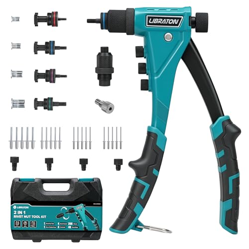 LIBRATON Kit de Remachadora de Tuercas y Remaches 2 en 1, 4 Mandriles M3-M6
