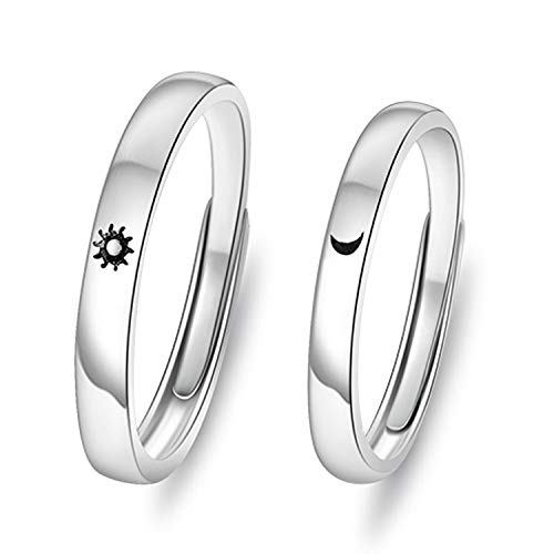 2pcs Sun Moon Couple Rings for Couples Stainless Steel Promise Wedding Bands Adjustable Lovers Ring for Girlfried Boyfriend