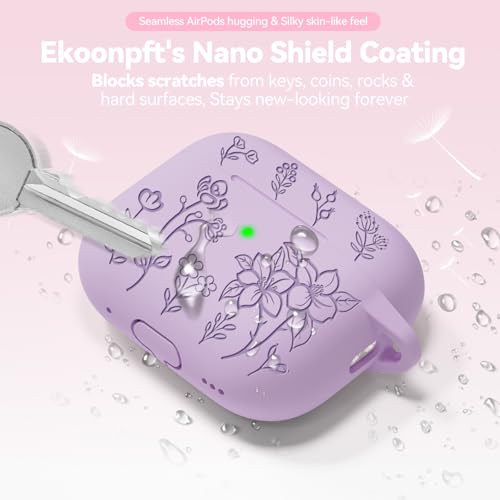Image of for Airpods Pro 3 Case, Flower Engraved Case Cover Compatible with AirPods Pro 3rd Generation 2025, Soft Silicone Cases with Cute Keychain & Cleaner for Women Girly, Shockproof